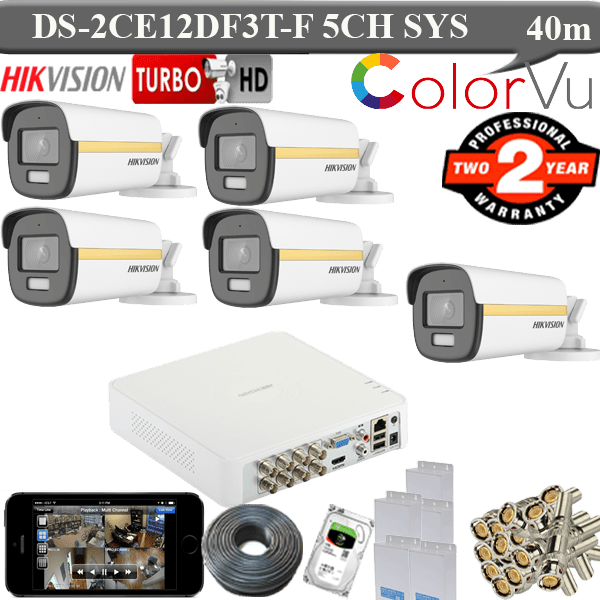 Hikvision 2MP colorvu 40 meter Gold 5 camera 1TB HDD package 1 Hikvision 2MP colorvu 40 meter Gold 5 camera package DS-2CE12DF3T-F