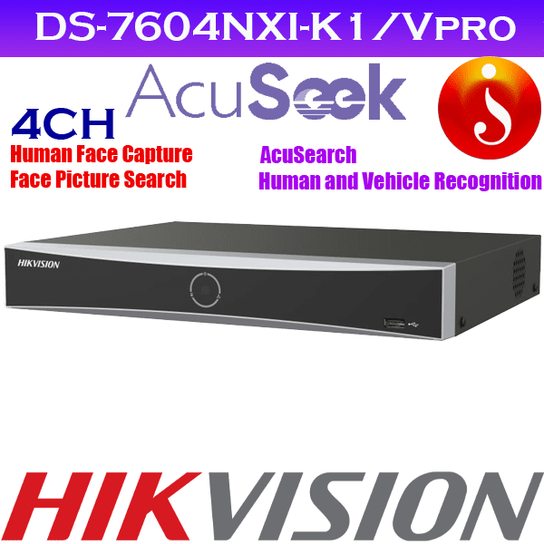 Hikvision AcuSeek K VPro 4 channel NVR DS-7604NXI-K1/Vpro Facial recognition 1 Hikvision AcuSeek K VPro 4 channel NVR DS-7604NXI-K1/Vpro Facial recognition