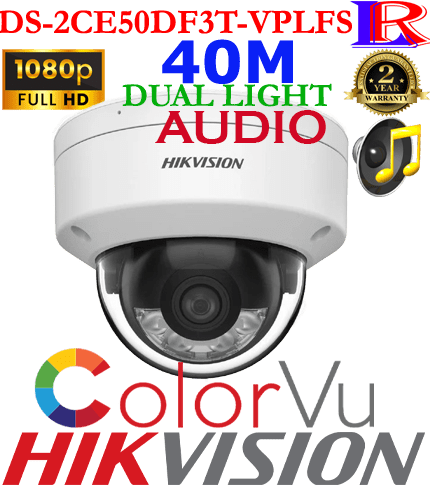 Hikvision 2MP 3D Hybrid Light ColorVu Audio 40 M Dome Camera DS-2CE50DF3T-VPLFS Hikvision 2MP 3D Hybrid Light ColorVu Audio 40 M Dome Camera DS-2CE50DF3T-VPLFS
