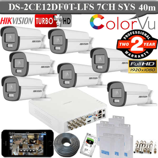 Hikvision 2MP colorvu 40 meter Audio Dual light 7 camera kit DS-2CE12DF0T-LFS 1 Hikvision 2MP colorvu 40M Audio Dual light 5MP DVR 7 camera 1TB HDD KIT